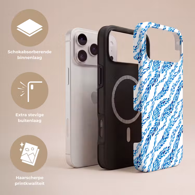 Telefoonhoesje Toughcase - Bladeren - Aquarel - Patroon - Modern - Blauw — 3