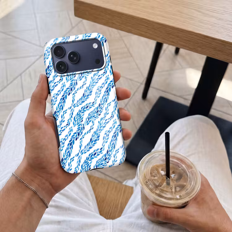 Telefoonhoesje Toughcase - Bladeren - Aquarel - Patroon - Modern - Blauw — 4