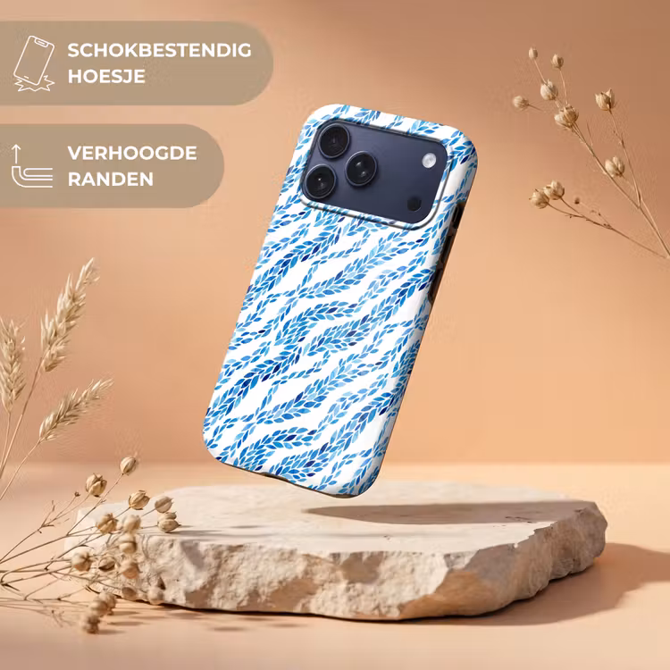 Telefoonhoesje Toughcase - Bladeren - Aquarel - Patroon - Modern - Blauw — 5