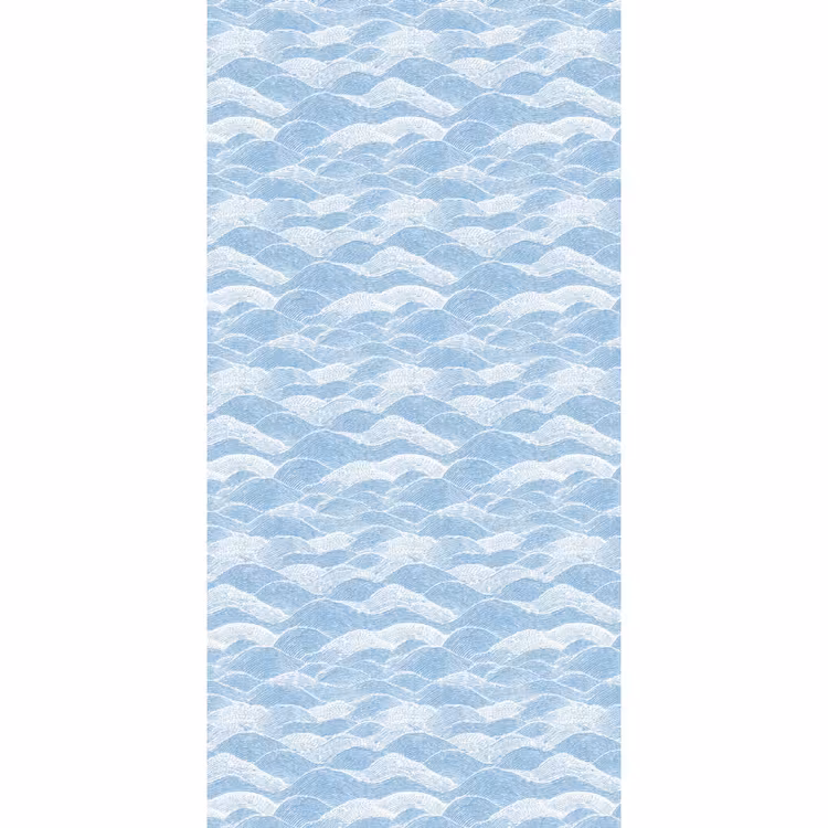 Behang - Blauw - Wit - Golven - Getekend — 2