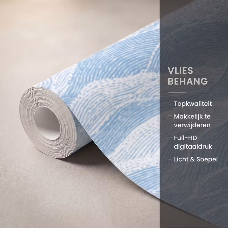 Behang - Blauw - Wit - Golven - Getekend — 3