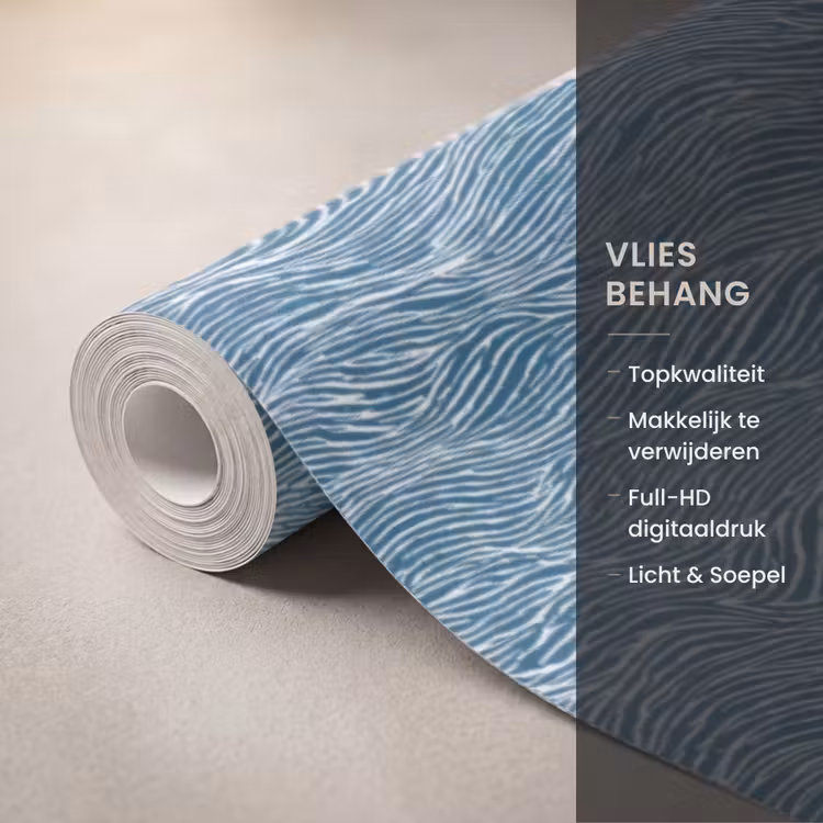 Behang - Blauw - Wit - Golven - Getekend - Textuur — 3