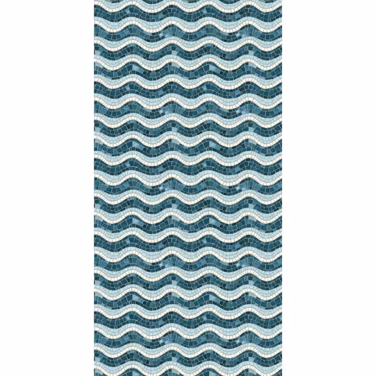 Behang - Blauw - Wit - Mozaïek - Golvend — 2