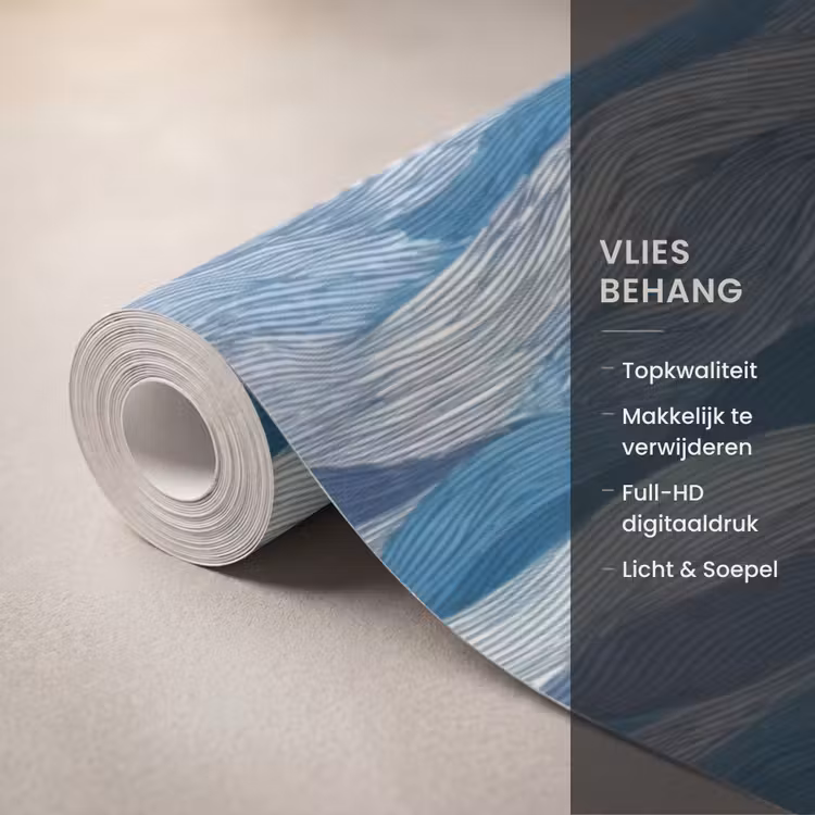 Behang - Getekend - Blauw - Wit - Golvend - Streepjes — 3