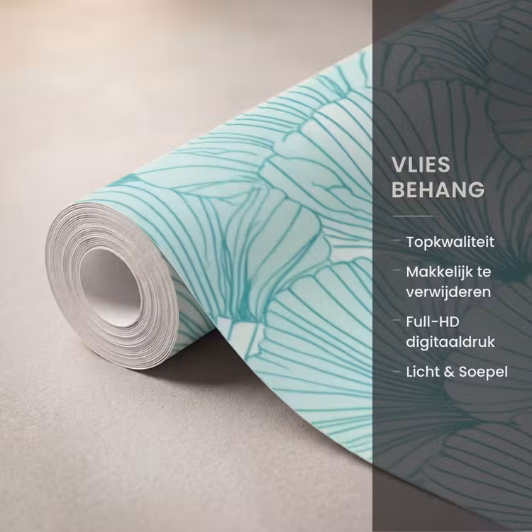 Behang - Groen - Wit - Ginko - Getekend - Textuur — 3