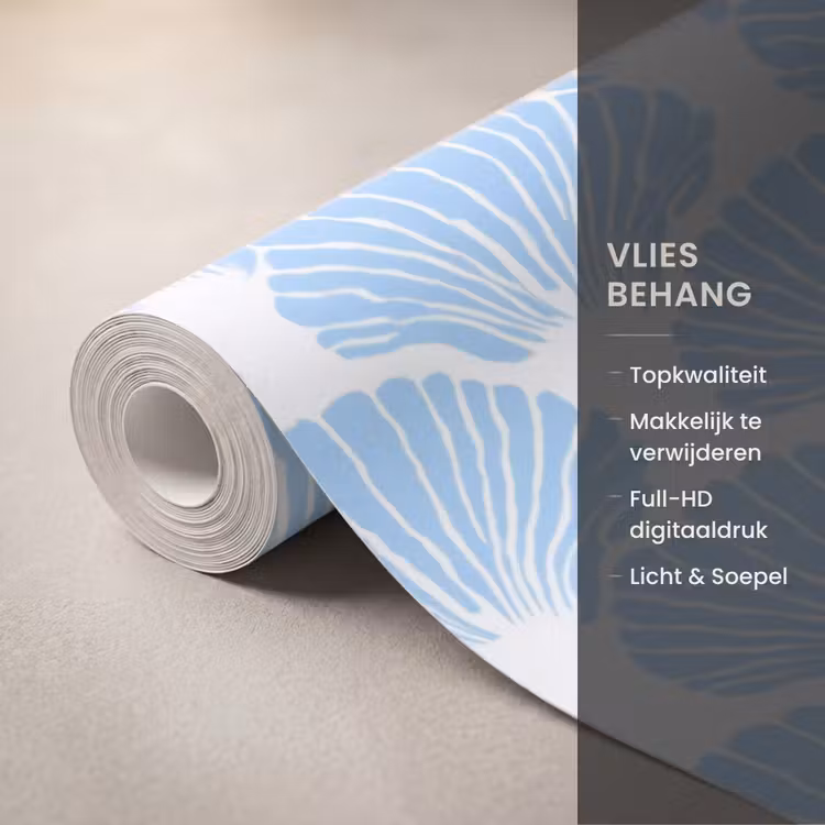 Behang - Blauw - Wit - Schelpen - Grafisch - Structuur — 3