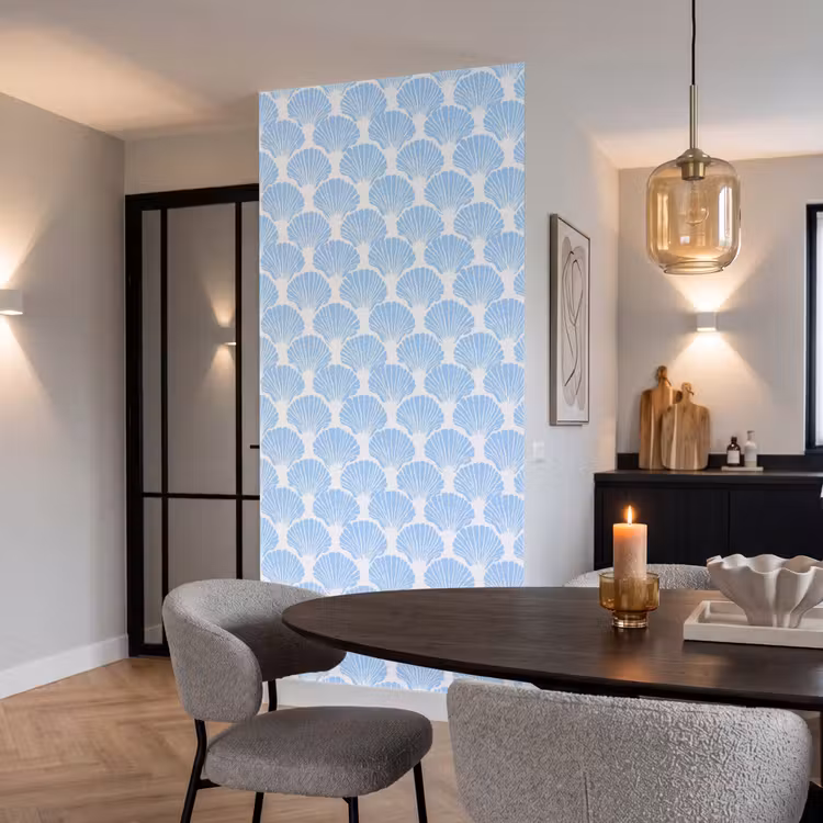 Behang - Blauw - Wit - Schelpen - Grafisch - Structuur — 5