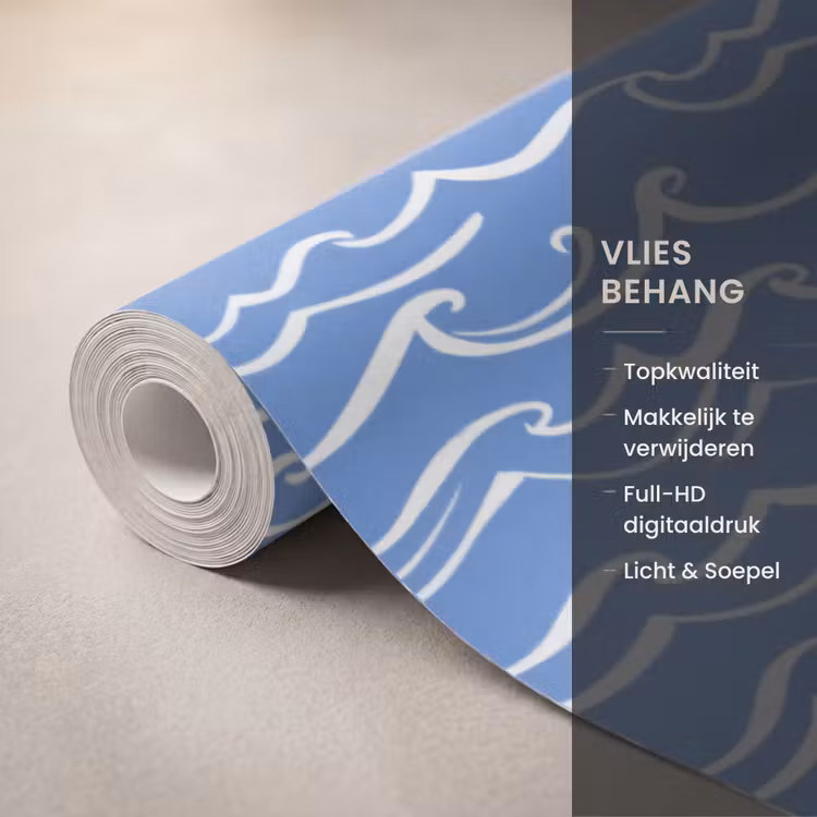 Behang - Blauw - Wit - Simpel - Getekend - Golven — 3