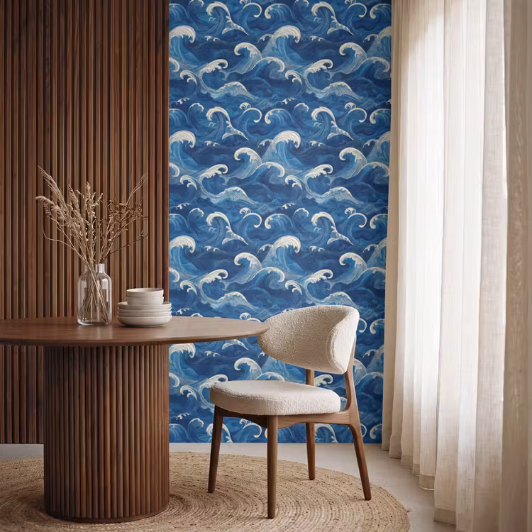 Behang - Japans - Oceaan - Golven - Blauw — 4