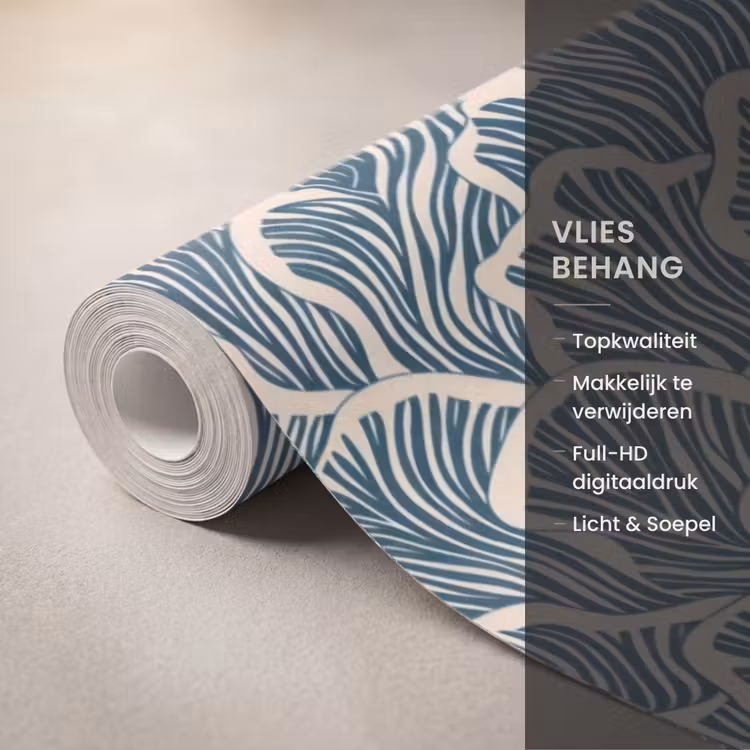 Behang - Organisch - Blauw - Crème - Schelpen — 3