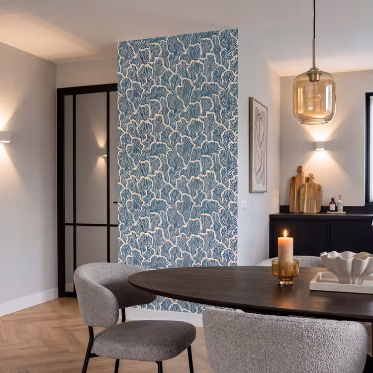 Behang - Organisch - Blauw - Crème - Schelpen — 5