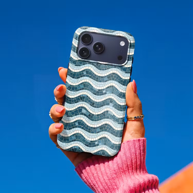 Telefoonhoesje Toughcase - Blauw - Wit - Mozaïek - Golvend — 2