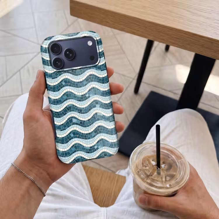 Telefoonhoesje Toughcase - Blauw - Wit - Mozaïek - Golvend — 4