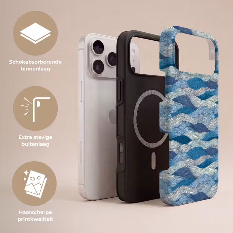 Telefoonhoesje Toughcase - Getekend - Blauw - Wit - Golvend - Streepjes — 3