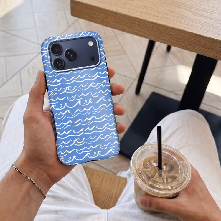 Telefoonhoesje Toughcase - Blauw - Wit - Simpel - Getekend - Golven — 4