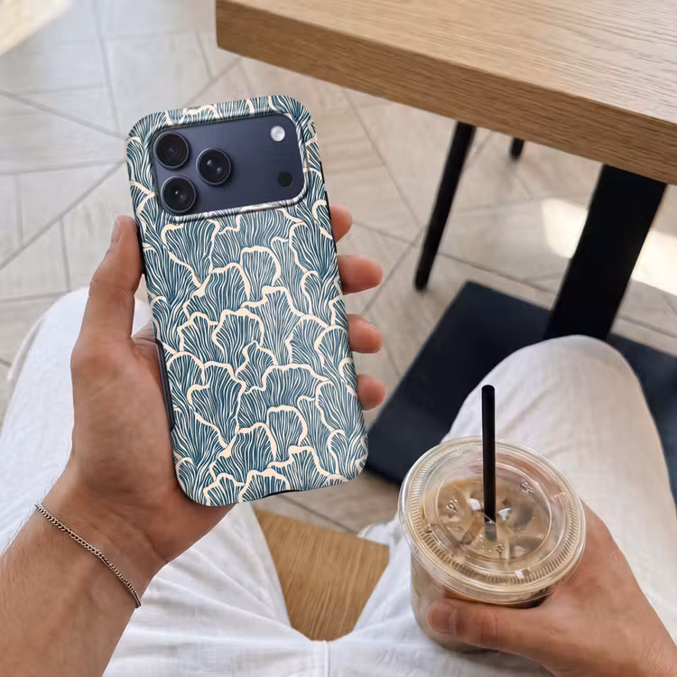 Telefoonhoesje Toughcase - Organisch - Blauw - Crème - Schelpen — 4