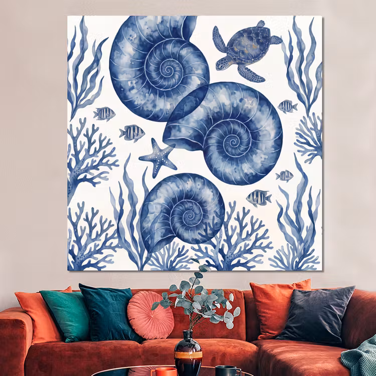 Forex - Schelp - Spiraal - Zeeleven - Aquarel - Blauw — 3