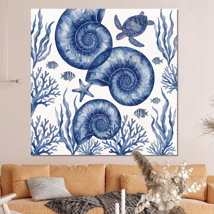 Forex - Schelp - Spiraal - Zeeleven - Aquarel - Blauw — 4