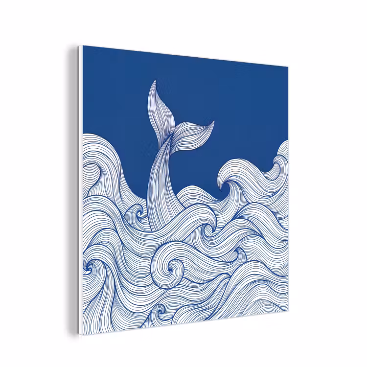 Forex - Walvis - Staart - Golven - Lijntekening - Blauw — 1