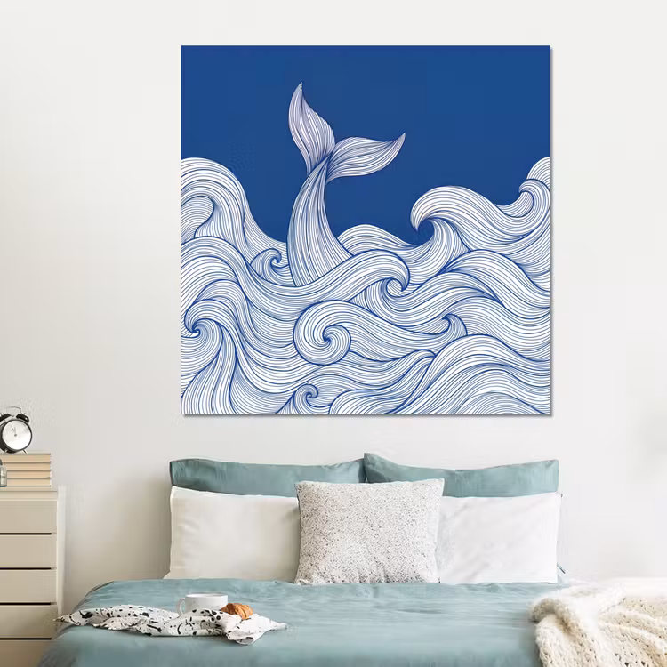 Forex - Walvis - Staart - Golven - Lijntekening - Blauw — 2