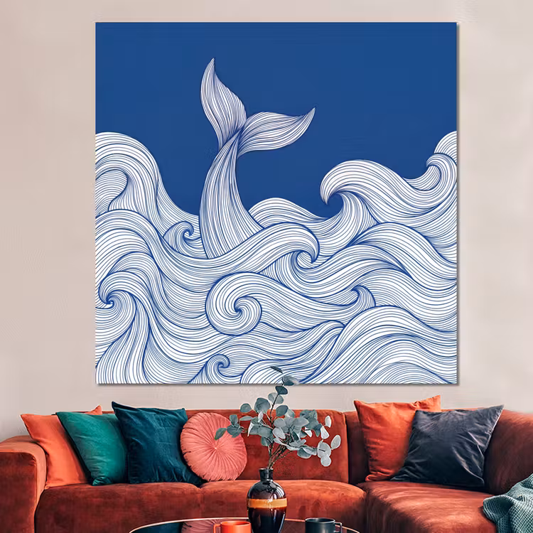 Forex - Walvis - Staart - Golven - Lijntekening - Blauw — 3