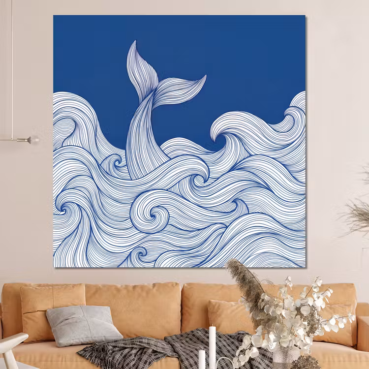 Forex - Walvis - Staart - Golven - Lijntekening - Blauw — 4
