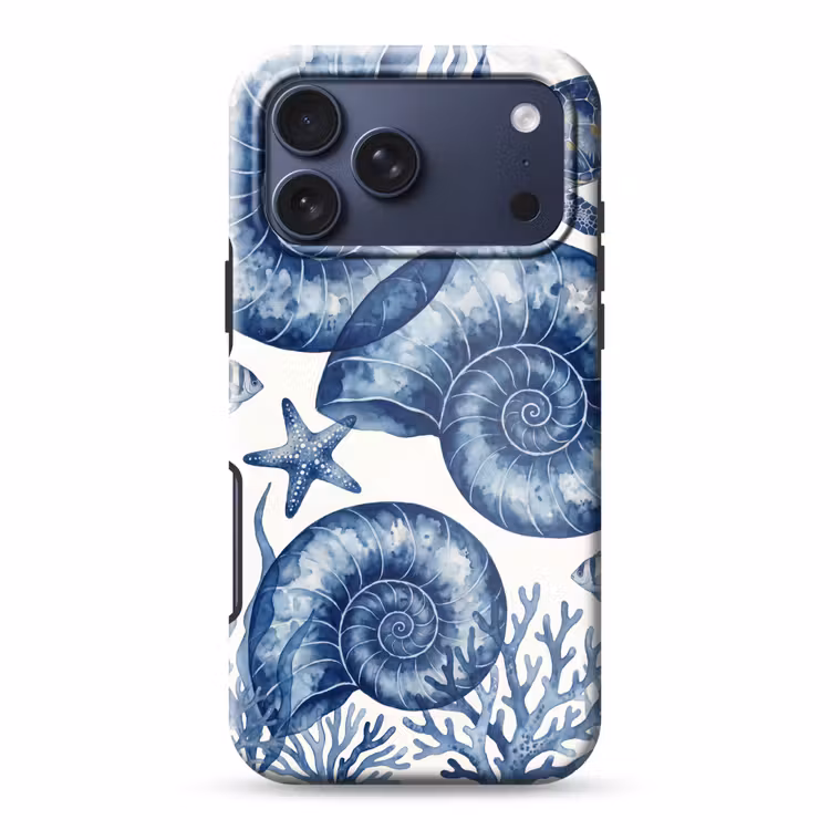 Telefoonhoesje Toughcase - Schelp - Spiraal - Zeeleven - Aquarel - Blauw — 1