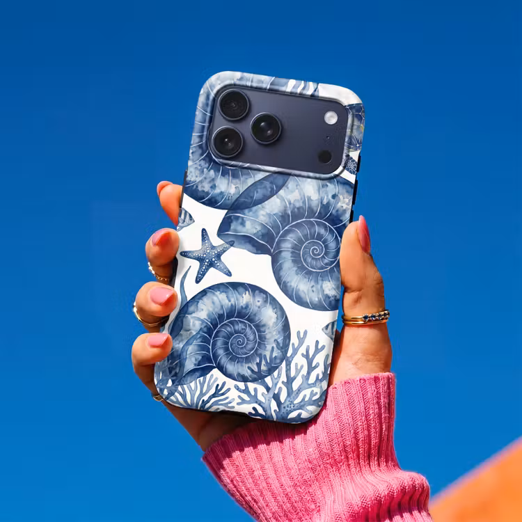 Telefoonhoesje Toughcase - Schelp - Spiraal - Zeeleven - Aquarel - Blauw — 2