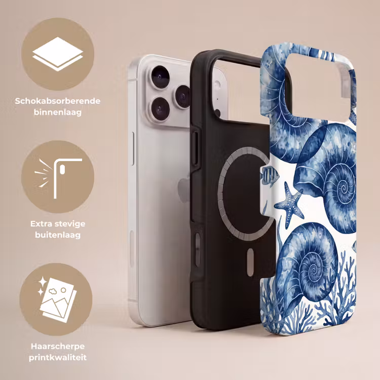 Telefoonhoesje Toughcase - Schelp - Spiraal - Zeeleven - Aquarel - Blauw — 3