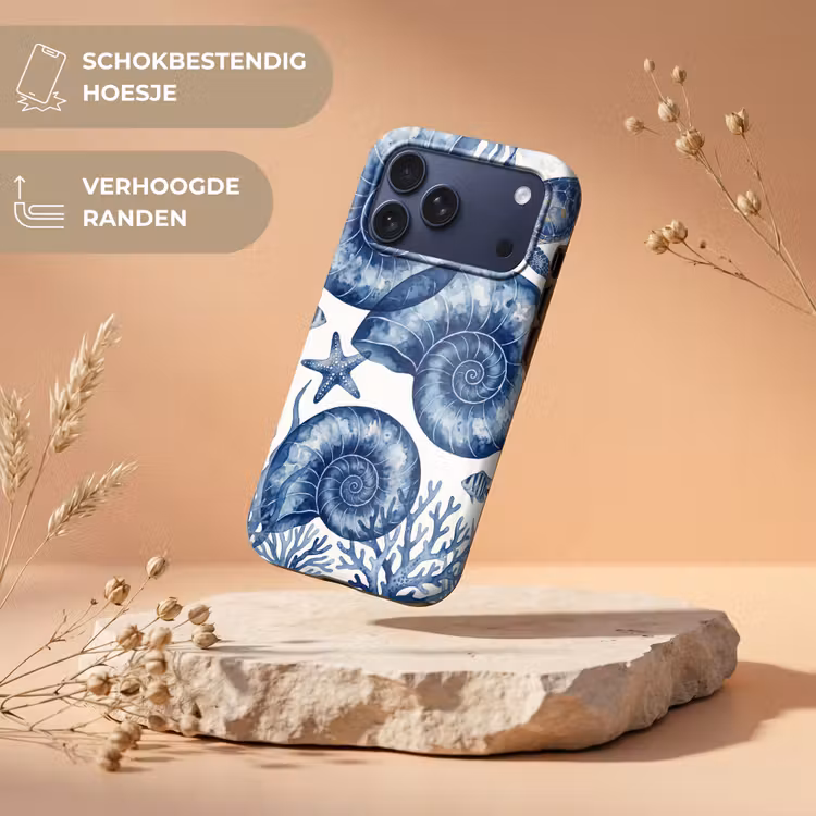 Telefoonhoesje Toughcase - Schelp - Spiraal - Zeeleven - Aquarel - Blauw — 5