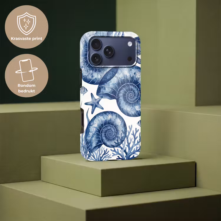 Telefoonhoesje Toughcase - Schelp - Spiraal - Zeeleven - Aquarel - Blauw — 7