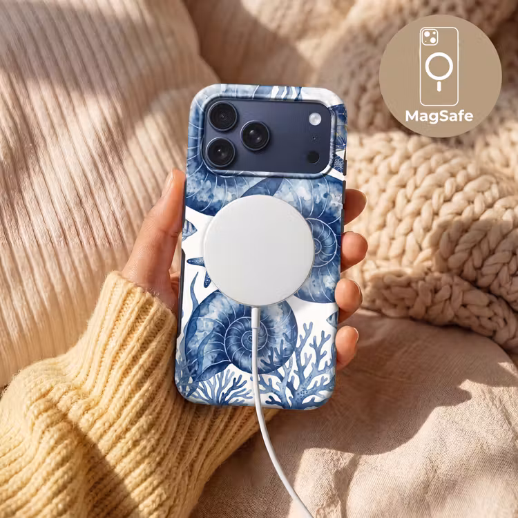 Telefoonhoesje Toughcase - Schelp - Spiraal - Zeeleven - Aquarel - Blauw — 8