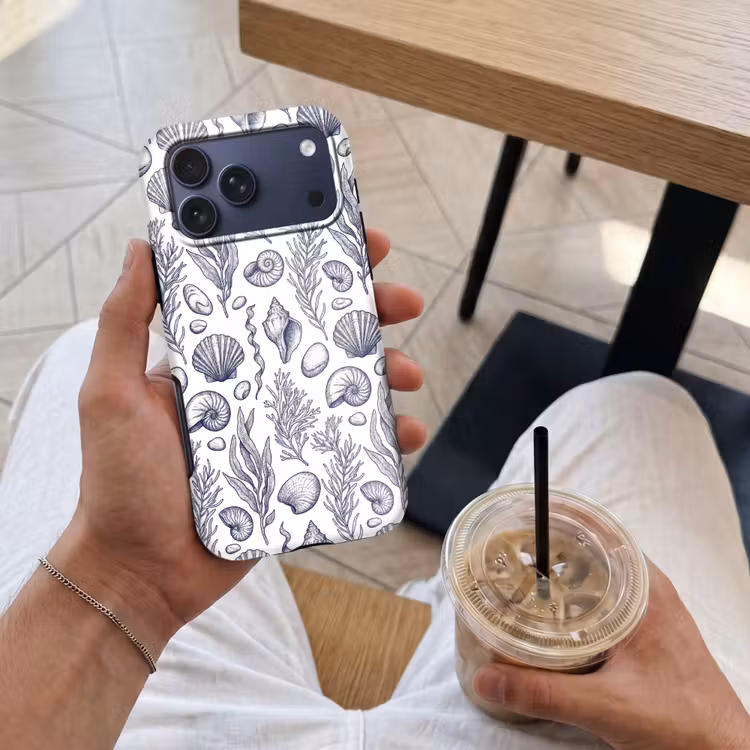 Telefoonhoesje Toughcase - Schelpen - Zeewier - Oceaan - Illustratie - Blauw — 4