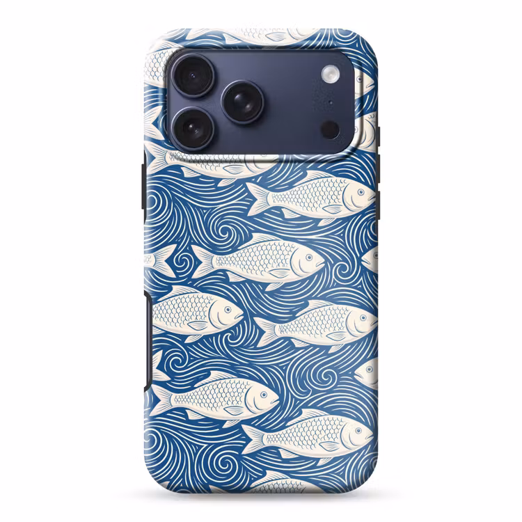 Telefoonhoesje Toughcase - Vis - Water - Patroon - Grafisch - Blauw — 1