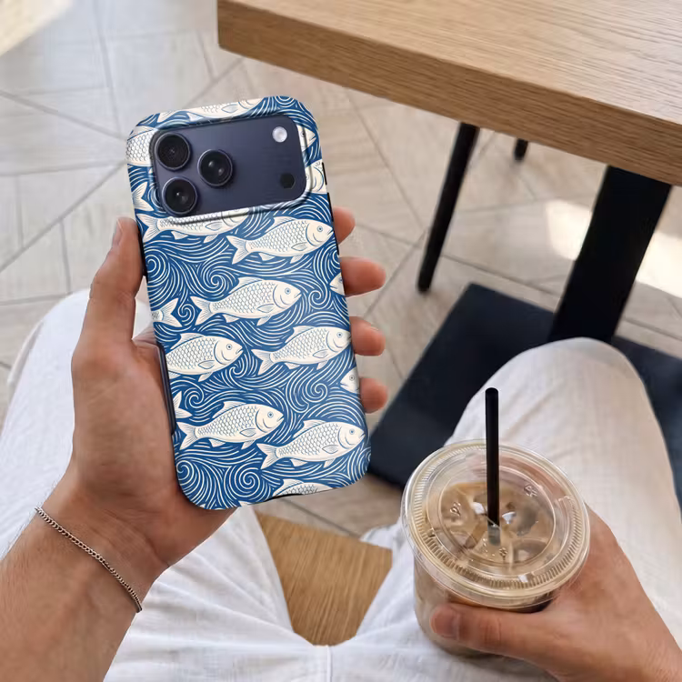 Telefoonhoesje Toughcase - Vis - Water - Patroon - Grafisch - Blauw — 4
