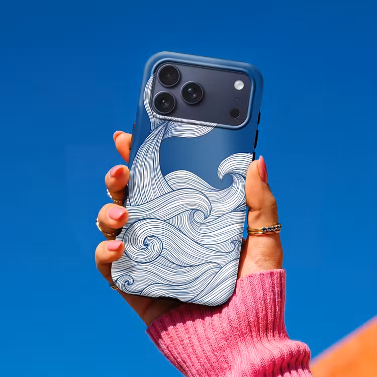 Telefoonhoesje Toughcase - Walvis - Staart - Golven - Lijntekening - Blauw — 2