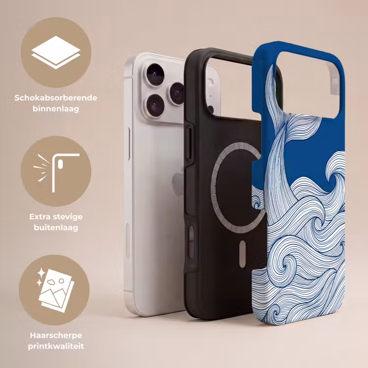 Telefoonhoesje Toughcase - Walvis - Staart - Golven - Lijntekening - Blauw — 3