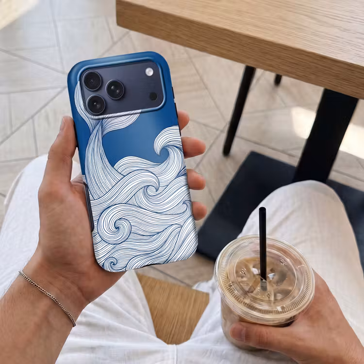 Telefoonhoesje Toughcase - Walvis - Staart - Golven - Lijntekening - Blauw — 4