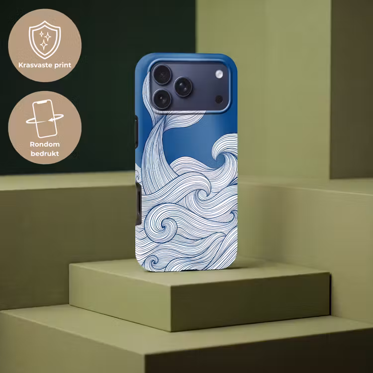 Telefoonhoesje Toughcase - Walvis - Staart - Golven - Lijntekening - Blauw — 7