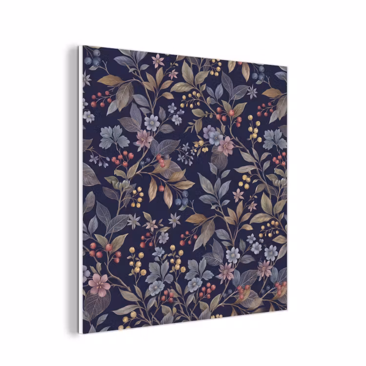 Forex - Bloemen - Bladeren - Patroon - Botanisch - Donkerblauw — 1