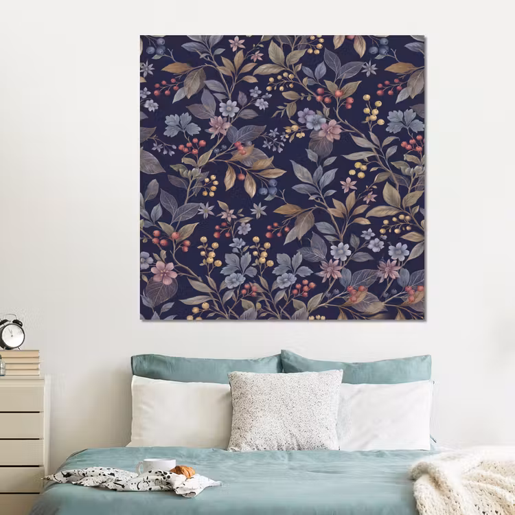 Forex - Bloemen - Bladeren - Patroon - Botanisch - Donkerblauw — 2