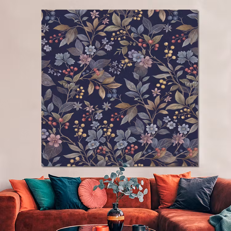Forex - Bloemen - Bladeren - Patroon - Botanisch - Donkerblauw — 3
