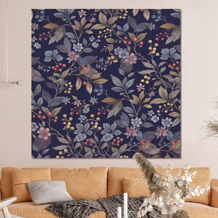 Forex - Bloemen - Bladeren - Patroon - Botanisch - Donkerblauw — 4