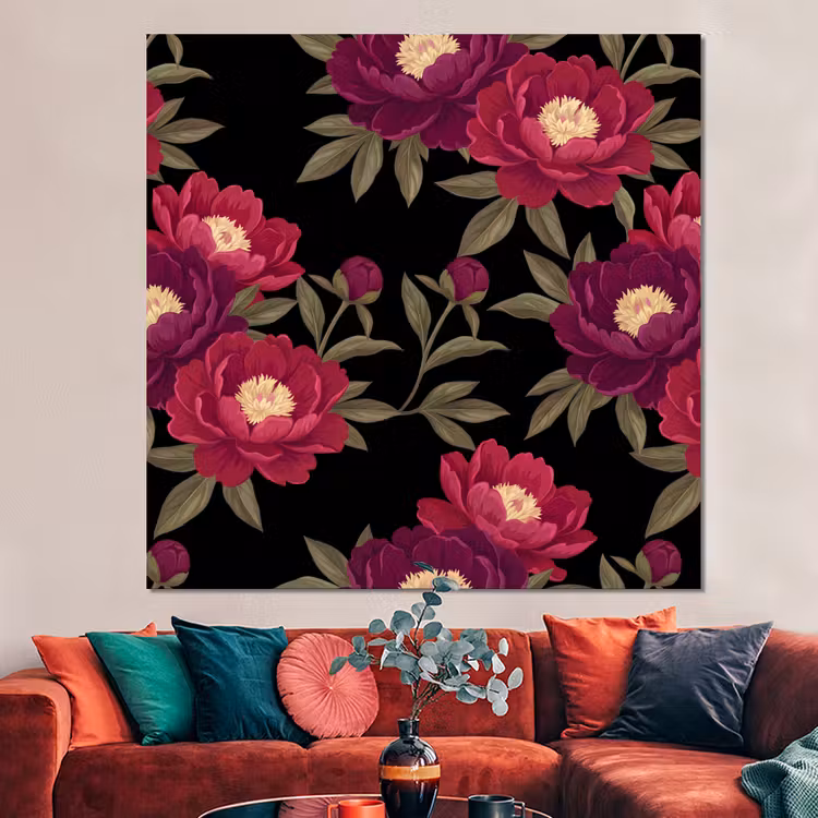 Forex - Bloemen - Patroon - Botanisch - Rood - Zwart — 3