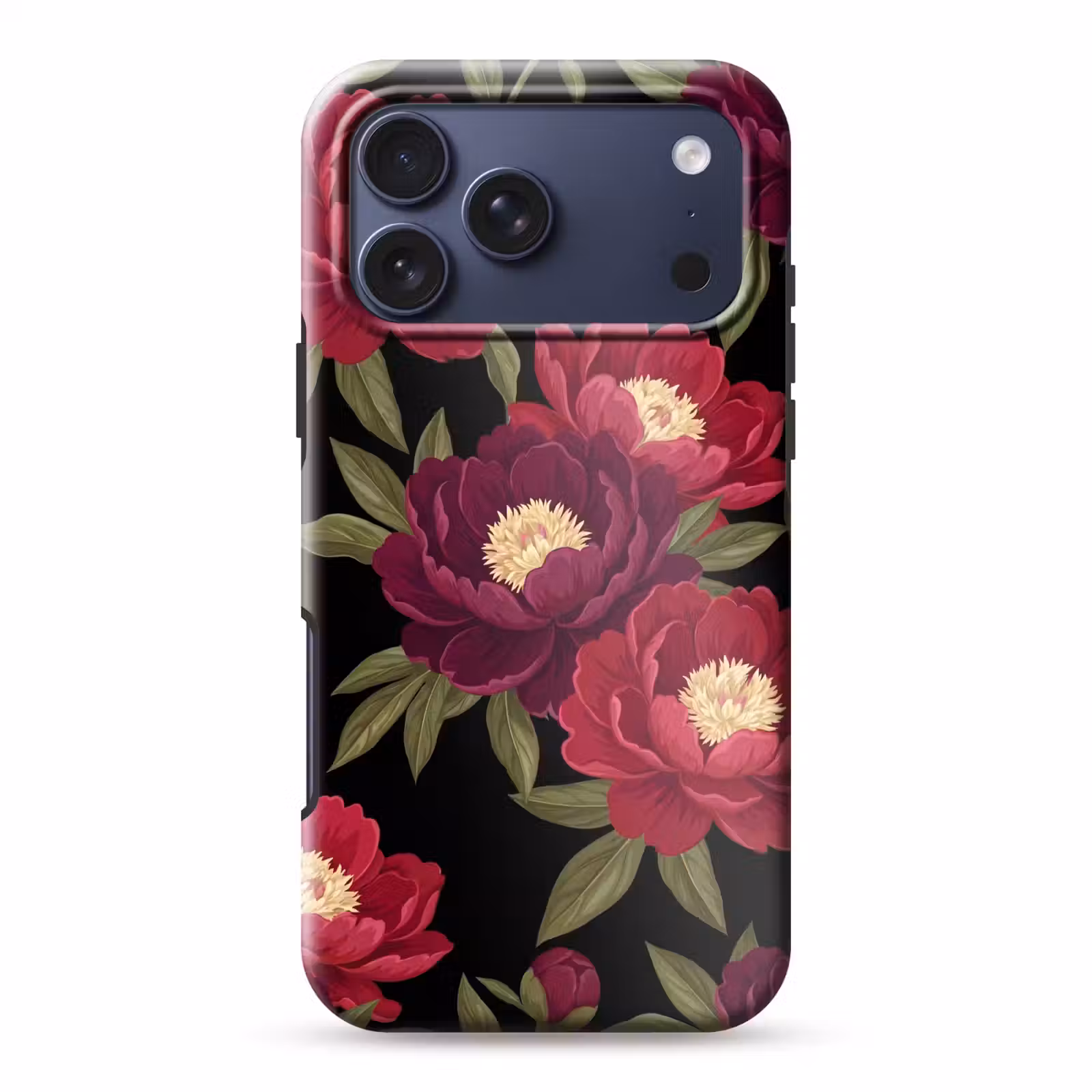 Telefoonhoesje Toughcase - Bloemen - Patroon - Botanisch - Rood - Zwart — 1