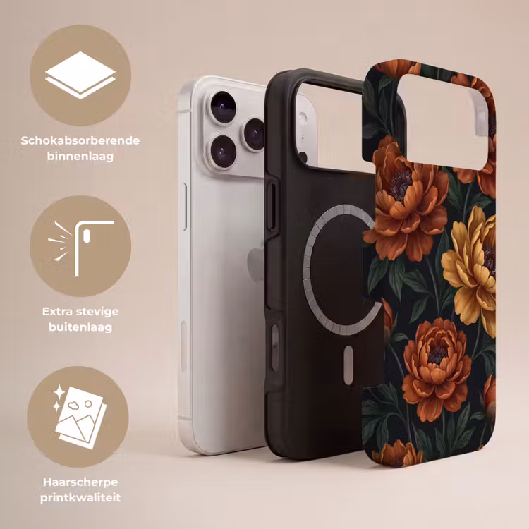 Telefoonhoesje Toughcase - Bloemen - Bladeren - Natuur - Modern - Oranje — 3