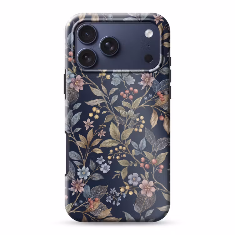Telefoonhoesje Toughcase - Bloemen - Bladeren - Patroon - Botanisch - Donkerblauw — 1
