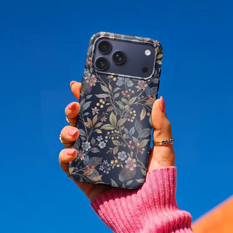 Telefoonhoesje Toughcase - Bloemen - Bladeren - Patroon - Botanisch - Donkerblauw — 2