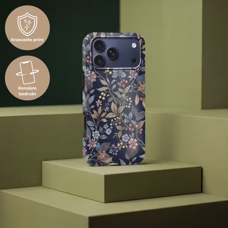 Telefoonhoesje Toughcase - Bloemen - Bladeren - Patroon - Botanisch - Donkerblauw — 7
