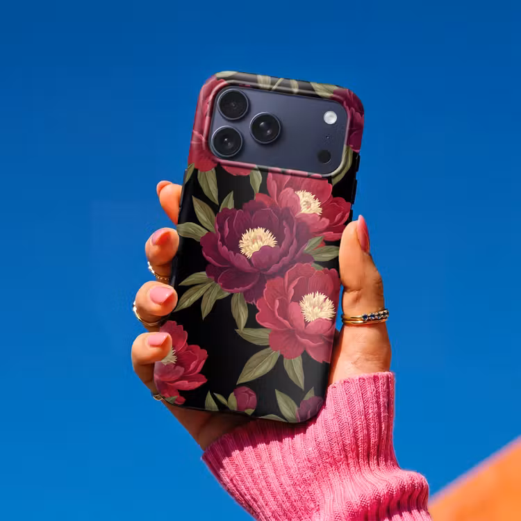 Telefoonhoesje Toughcase - Bloemen - Patroon - Botanisch - Rood - Zwart — 2